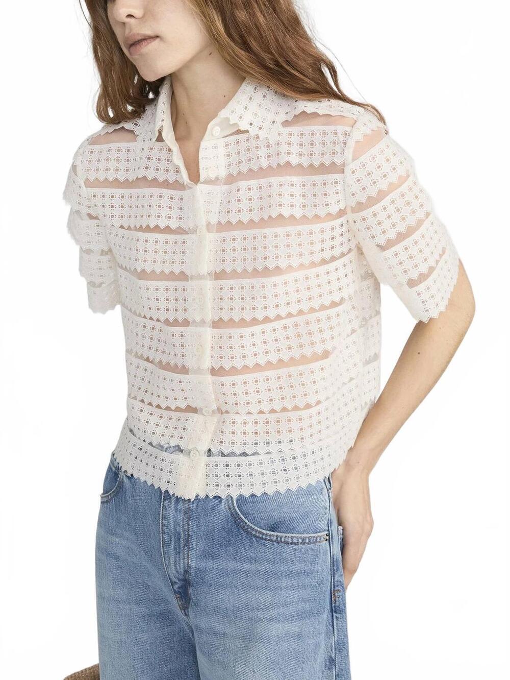 NEW FRAME the lattice crochet blouse in cream